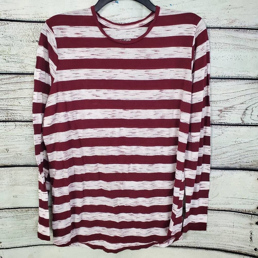 Como Vintage Perfect Tee Size 1x Plus Burgundy/White Stripe LS Shirt